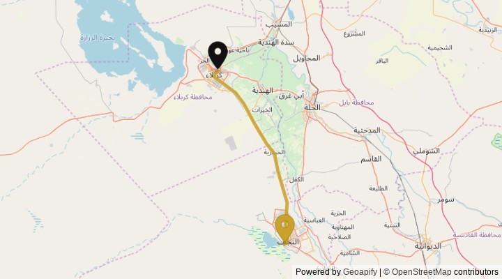 نقشهٔ مسیر کربلا تا نجف