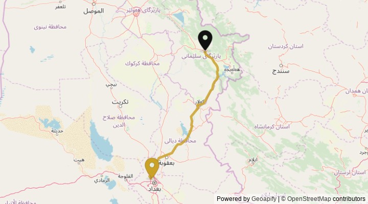 نقشهٔ مسیر سلیمانیه تا کاظمین